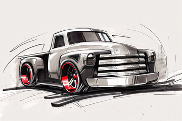 Concept Design Sketches - Retro Futuristic Pickup Truck