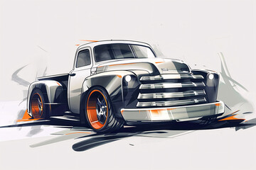 Concept Design Sketches - Retro Futuristic Pickup Truck