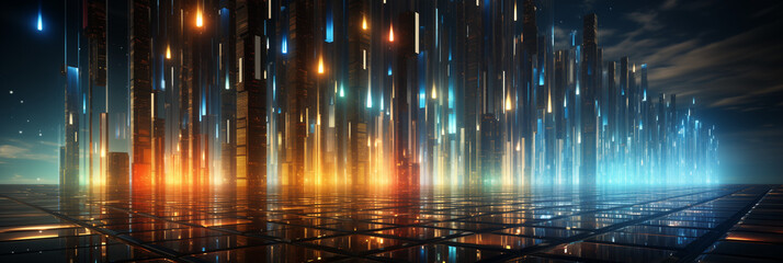 La fontaine lumineuse de la ville brille dans la nuit, projetant des vagues colorées et dansantes au rythme de la musique.