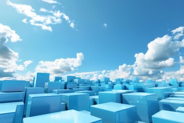 Lot of cubes in 3d, sky blue colors 