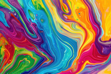 Naklejka premium Fluid art painting in rainbow colors