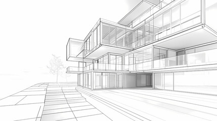 abstract modern urban landscape line drawin.3D illustration Imagination architecture building construction perspective design.