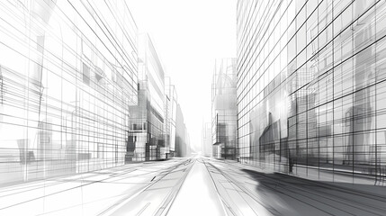 abstract modern urban landscape line drawin.3D illustration Imagination architecture building construction perspective design.