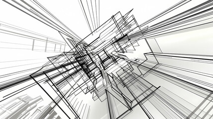 Fototapeta premium abstract modern urban landscape line drawin.3D illustration Imagination architecture building construction perspective design.