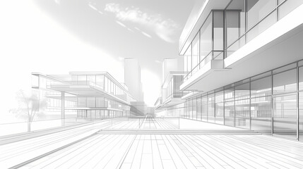 Obraz premium abstract modern urban landscape line drawin.3D illustration Imagination architecture building construction perspective design.