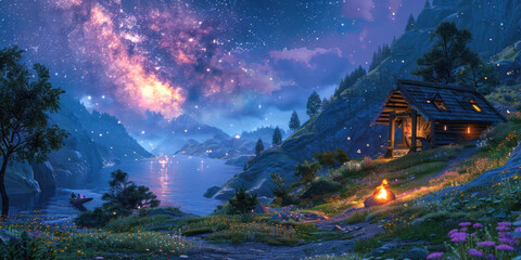 Mountain retreat with a breathtaking starry sky