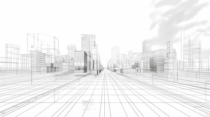 Fototapeta premium abstract modern urban landscape line drawin.3D illustration Imagination architecture building construction perspective design.