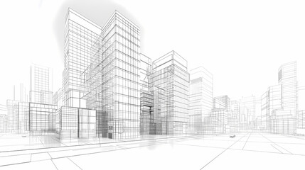 abstract modern urban landscape line drawin.3D illustration Imagination architecture building construction perspective design.
