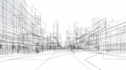 Fototapeta premium abstract modern urban landscape line drawin.3D illustration Imagination architecture building construction perspective design.