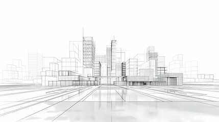 abstract modern urban landscape line drawin.3D illustration Imagination architecture building construction perspective design.