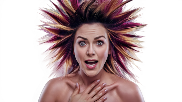 Surprised Elegance: Spiky Hair and Energy