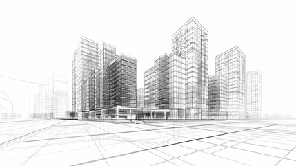 abstract modern urban landscape line drawin.3D illustration Imagination architecture building construction perspective design.