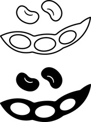 Soybeans icons. Black and White Vector Vegetarian Food Icons. Organic and Natural Product. Vegetables Concept