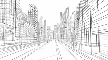 abstract modern urban landscape line drawin.3D illustration Imagination architecture building construction perspective design.