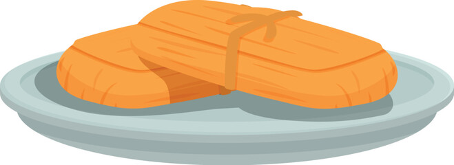 Two fresh tamales, tied with string, are sitting on a plate