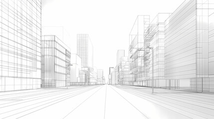 Fototapeta premium abstract modern urban landscape line drawin.3D illustration Imagination architecture building construction perspective design.