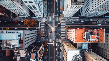 top down view of city streets, white buildings, clean look 