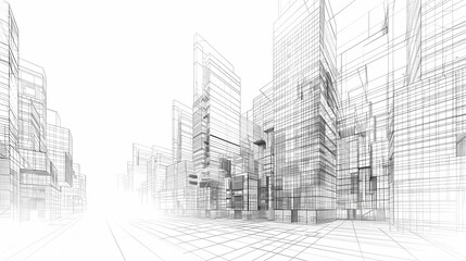 Fototapeta premium abstract modern urban landscape line drawin.3D illustration Imagination architecture building construction perspective design.