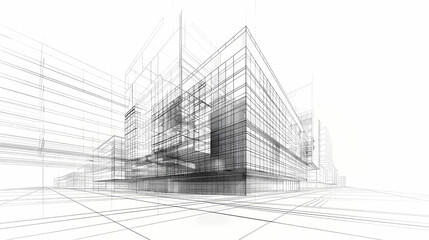 Obraz premium abstract modern urban landscape line drawin.3D illustration Imagination architecture building construction perspective design.