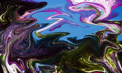 Illustration of liquid oil mixed with water with irregular colors
