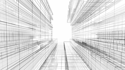 Fototapeta premium abstract modern urban landscape line drawin.3D illustration Imagination architecture building construction perspective design.
