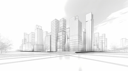 abstract modern urban landscape line drawin.3D illustration Imagination architecture building construction perspective design.