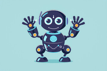 Friendly blue robot waving hello