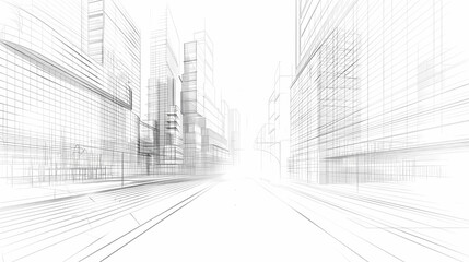 Fototapeta premium abstract modern urban landscape line drawin.3D illustration Imagination architecture building construction perspective design.