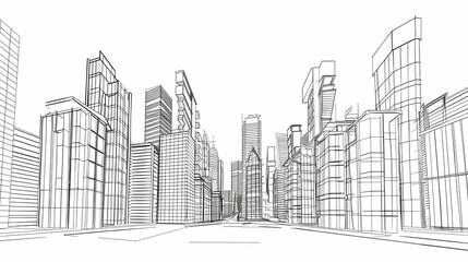 abstract modern urban landscape line drawin.3D illustration Imagination architecture building construction perspective design.