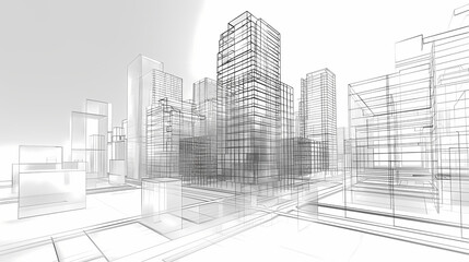 abstract modern urban landscape line drawin.3D illustration Imagination architecture building construction perspective design.