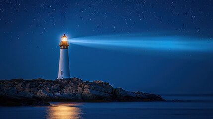 Picturesque lighthouse on cliff, night scene