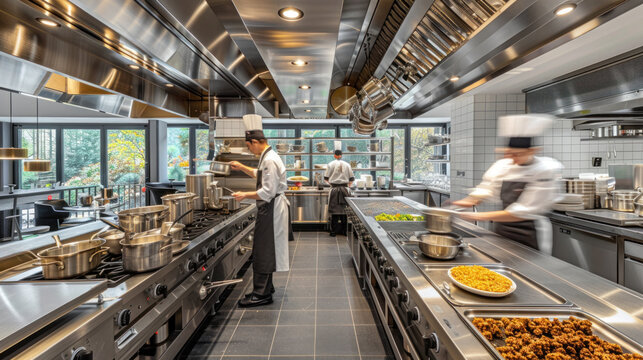 Open show kitchen in a restaurant