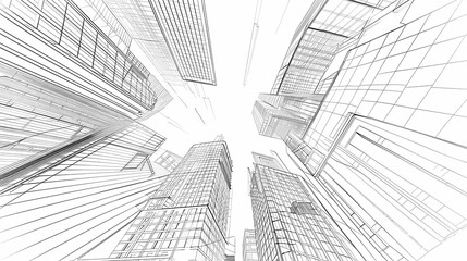 abstract modern urban landscape line drawin.3D illustration Imagination architecture building construction perspective design.