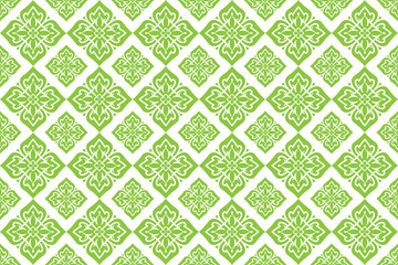 Abstract floral seamless Thai pattern, green and white modern shape for design, porcelain, chinaware, ceramic, tile, ceiling design, texture, wall, paper and fabric, vector illustration EPS 10.