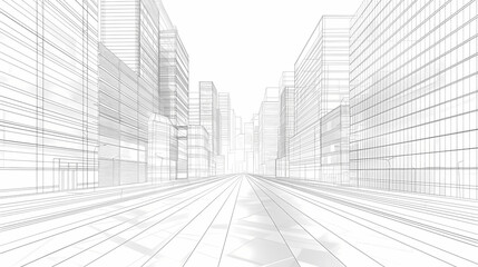 Fototapeta premium abstract modern urban landscape line drawin.3D illustration Imagination architecture building construction perspective design.
