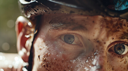 Obraz premium A cyclist's eyes as they power through the final stretch of a grueling mountain climb