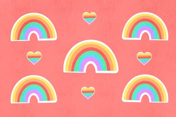 Fototapeta premium rainbow and hearts sticker pattern
