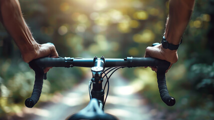 A cyclist's hands grip the handlebars with determination