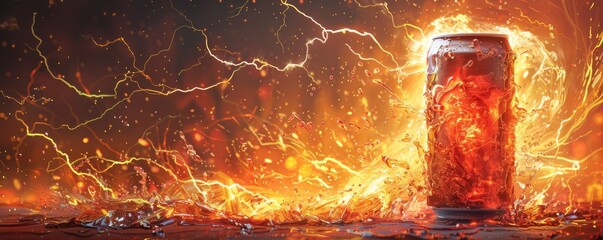 Energy drinks with a dynamic backdrop of lightning strikes symbolize the beverage trend of the future.