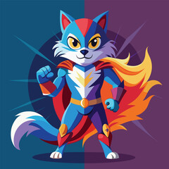 a dynamic and colorful vector illustration of a cat transforming into a superhero