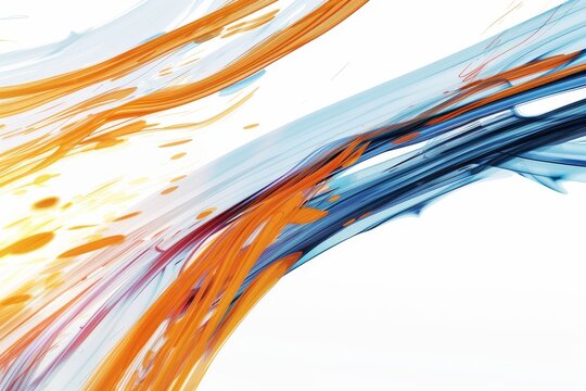 wide-angle 10h Photo of colorful orange and blue data stream in an abstract style on a white background, hyperrealistic 