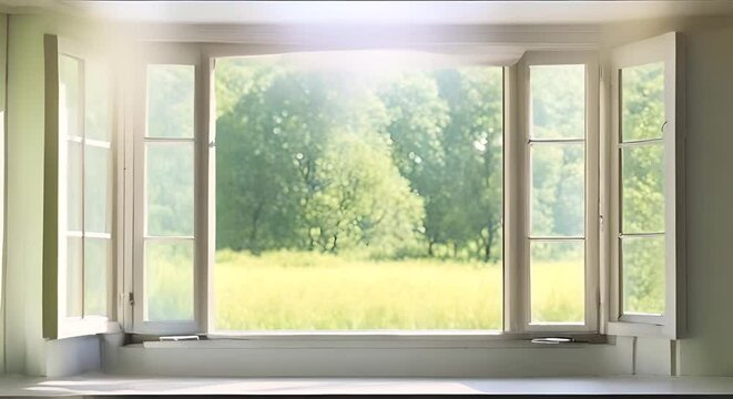 Open window with nature view in bright daylight. seamless looping 4k time-lapse Animation video background