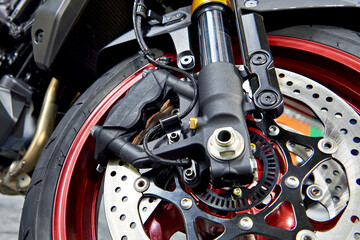 Obraz premium Brake disk and support of motorcycle