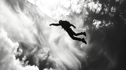 A solo skydiver performs spin as they freefall through the sky