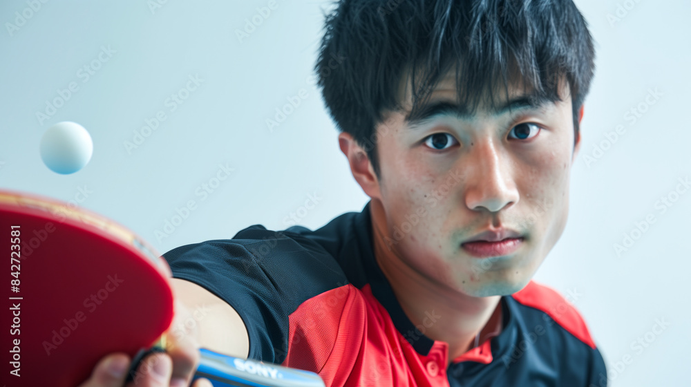 Sticker A table tennis player poses with a paddle