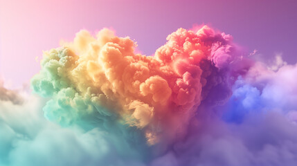 Heart-Shaped Cloud Formation with Rainbow Colors at Sunset.