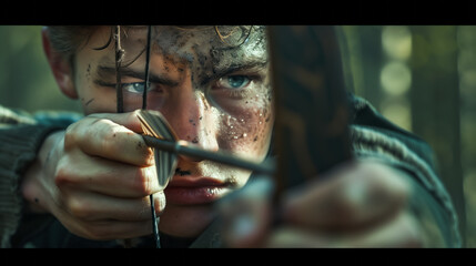 An archer takes aim at the target