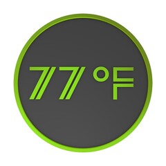 Yellow number seventy-seven in a gray circle on a white background isolate. Degrees Fahrenheit. Air temperature. Rendering illustration.