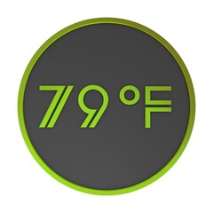 Yellow number seventy-nine in a gray circle on a white background isolate. Degrees Fahrenheit. Air temperature. Rendering illustration.