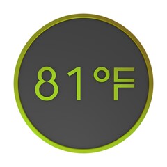 Orange number eighty-one in a gray circle on a white background isolate. Degrees Fahrenheit. Air temperature. Rendering illustration.